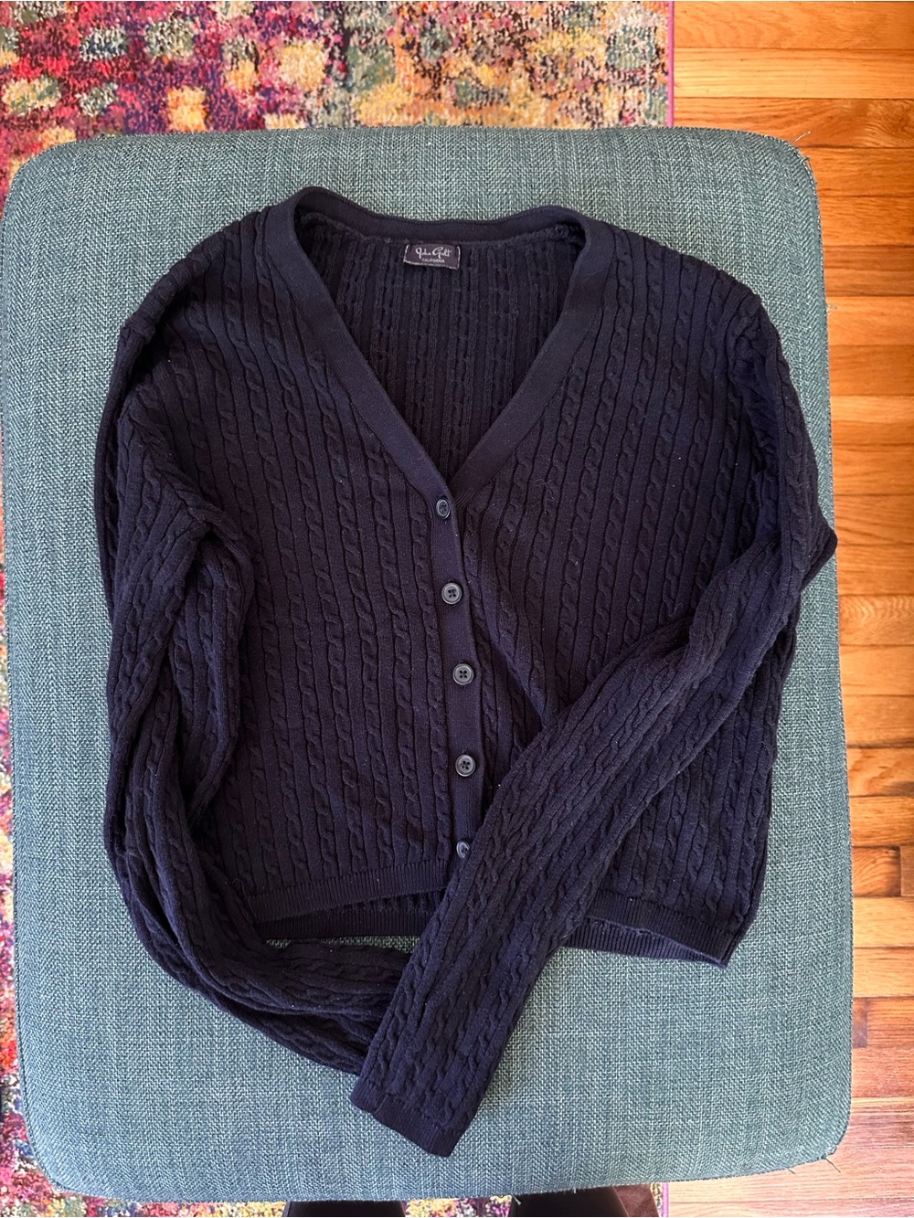 Cable Knit V-Neck Cardigan Sweater - Navy- John Galt California Brandy Melville